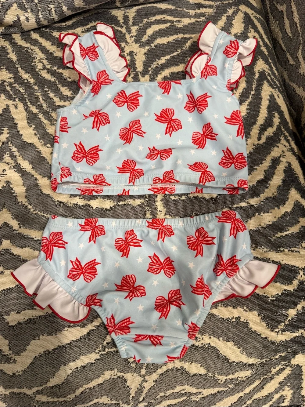 EUC Shrimp & Grits size Small red white blue patriotic toddler bikini 2-piece